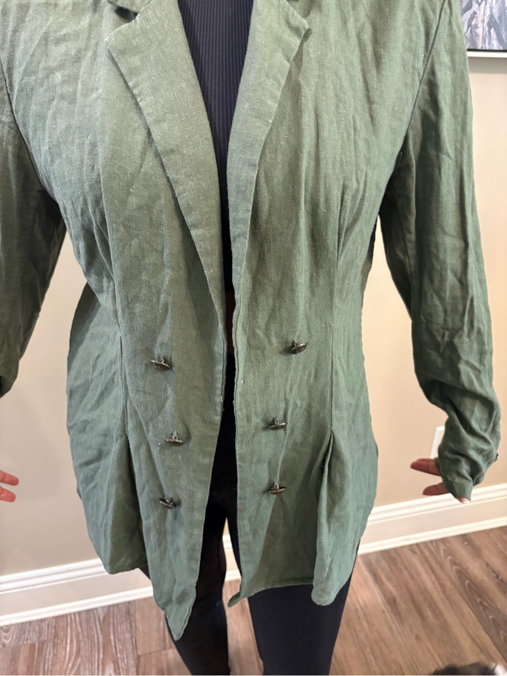 Free People Olive Green Double-Breasted Lightweight Shirt Jacket